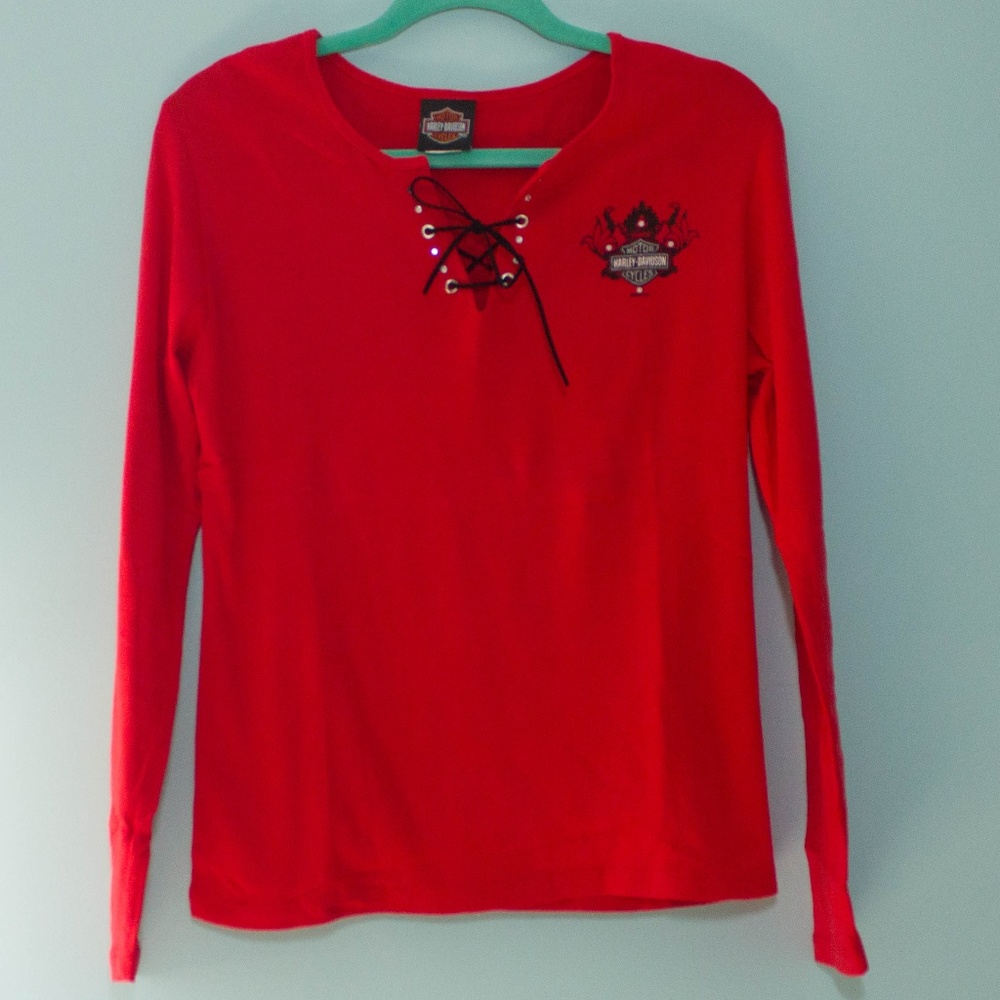 Central Texas Harley Davidson Red Long Sleeve Tee